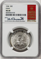 1946 50C Iowa Kenneth Bressett Red Book Commemorative Silver NGC MS68
