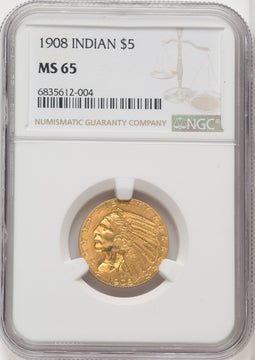 1908 $5 Indian Indian Half Eagle NGC MS65