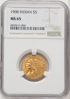 1908 $5 Indian Indian Half Eagle NGC MS65