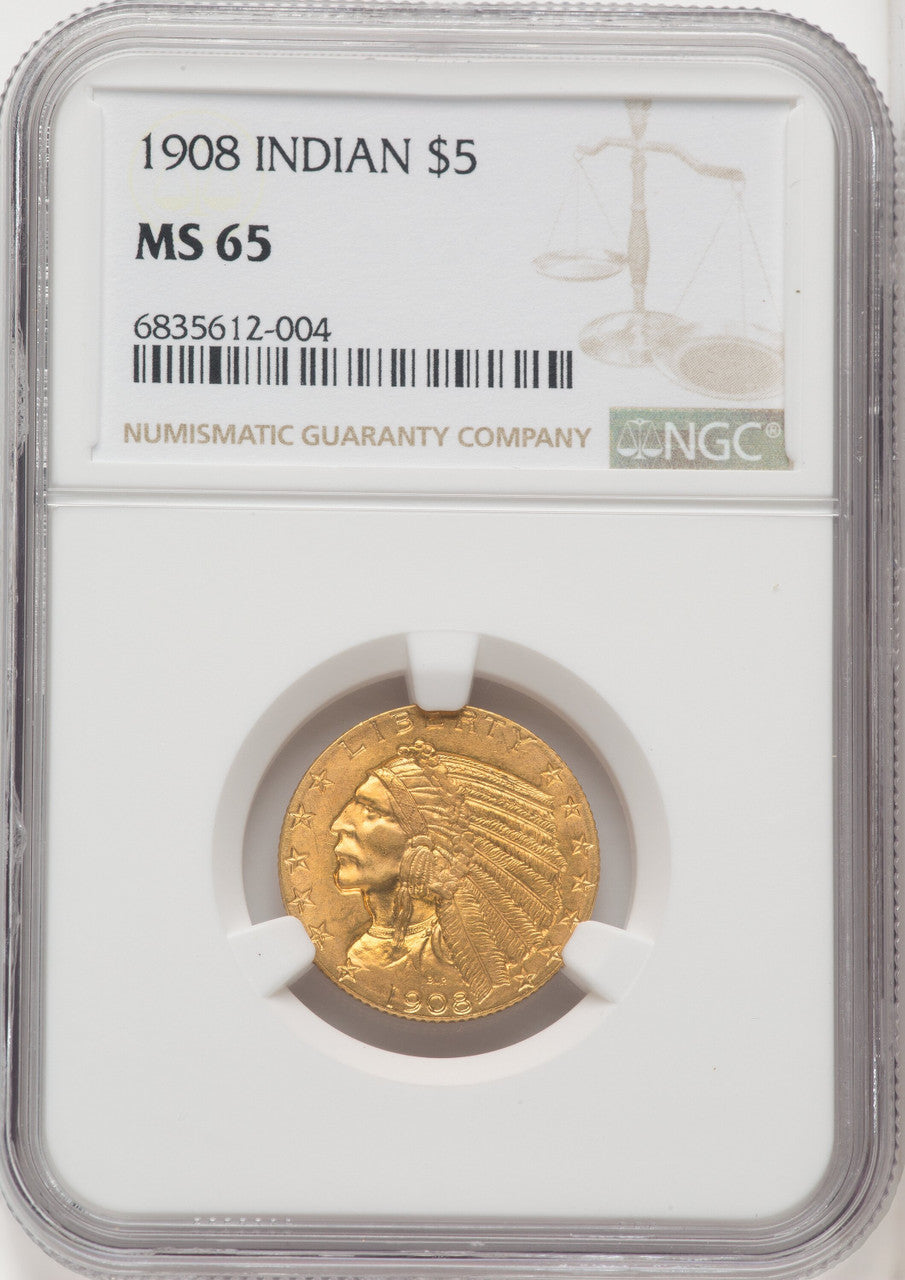 1908 $5 Indian Indian Half Eagle NGC MS65