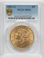 1890-CC $20 Liberty Double Eagle PCGS MS61