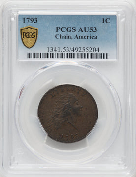 1793 CHAIN 1C AMERICA BN Large Cent PCGS AU53