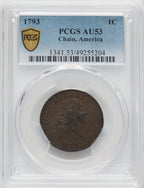 1793 CHAIN 1C AMERICA BN Large Cent PCGS AU53