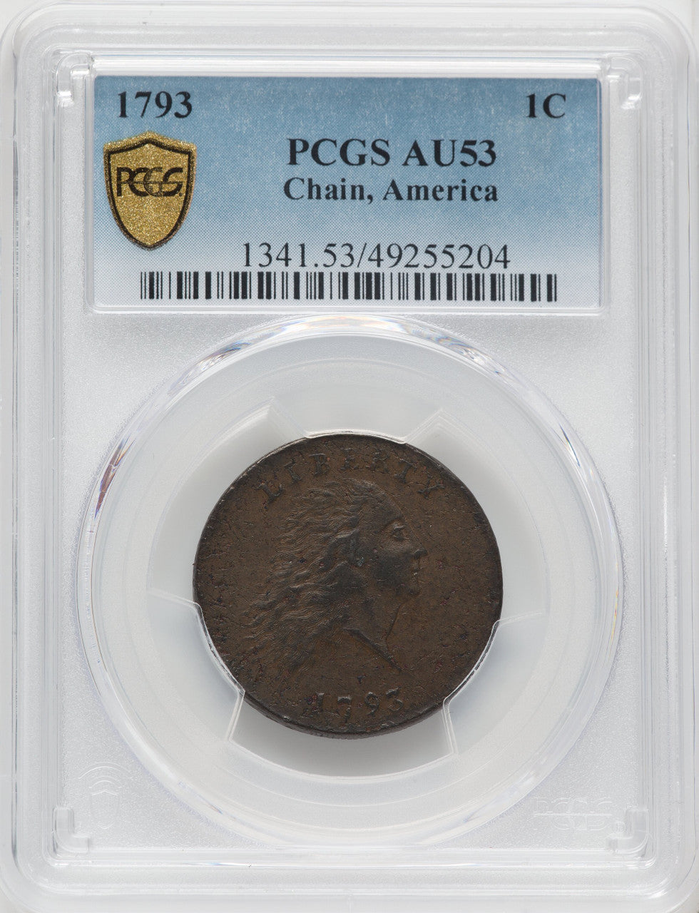 1793 CHAIN 1C AMERICA BN Large Cent PCGS AU53