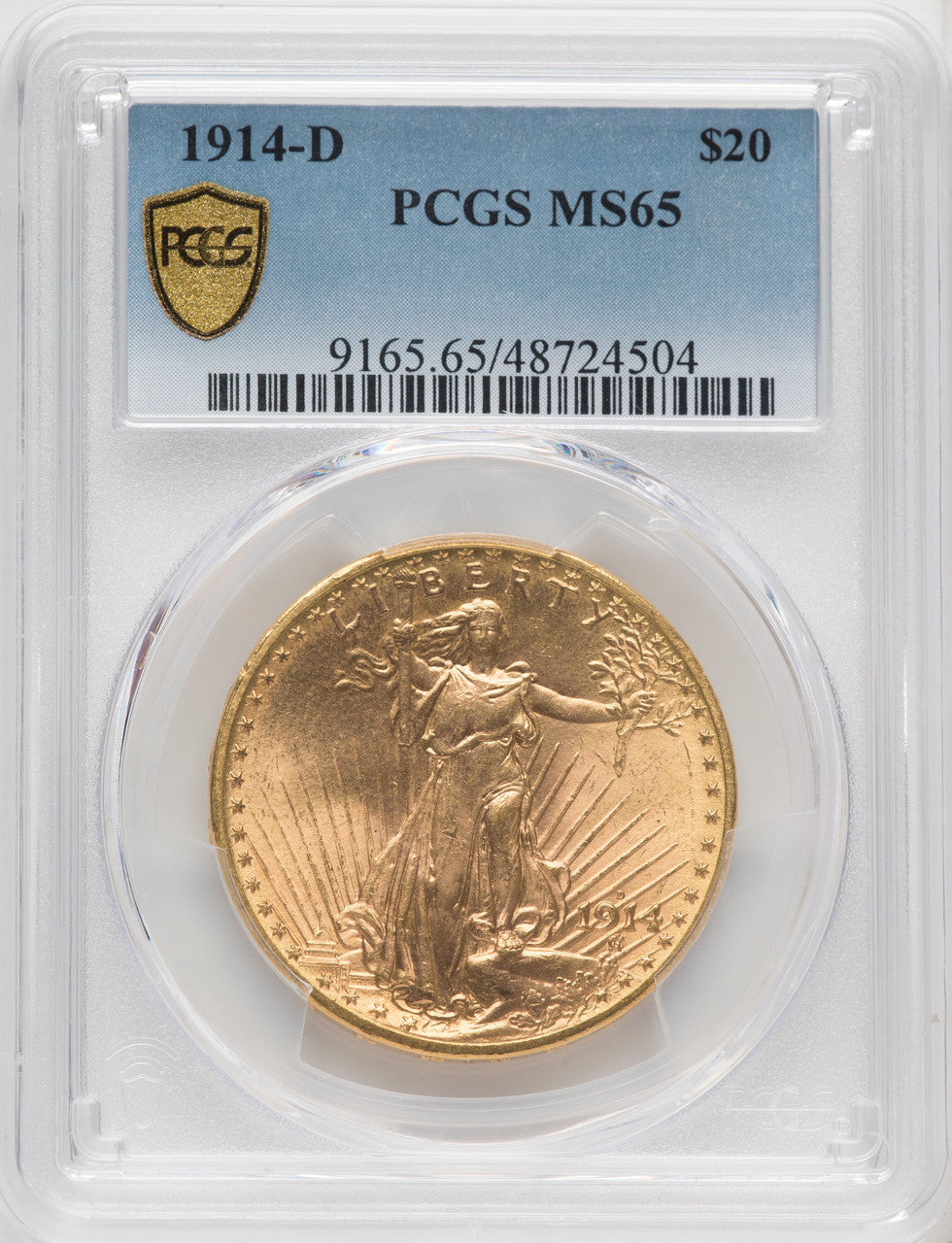 1914-D $20 Saint-Gaudens Double Eagle PCGS MS65