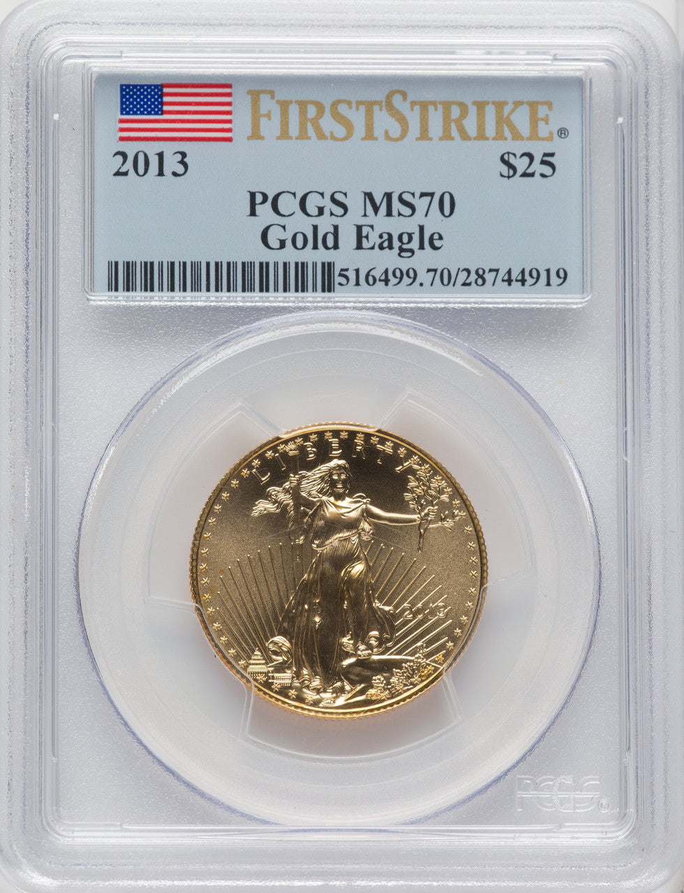 2013 $25 Half-Ounce Gold Eagle First Strike FS Flag PCGS MS70