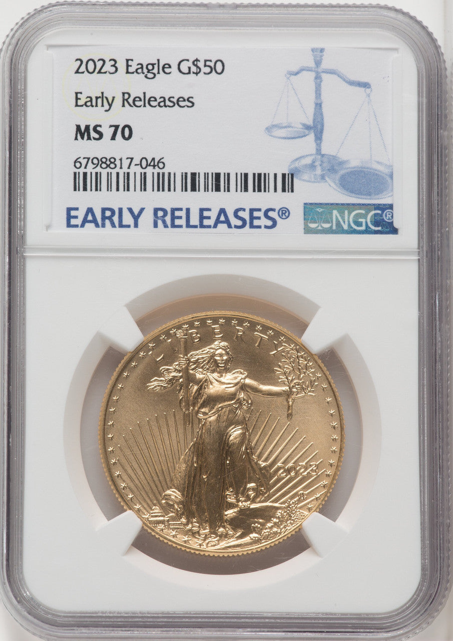 2023 $50 One-Ounce Gold Eagle First Strike ER Blue NGC MS70