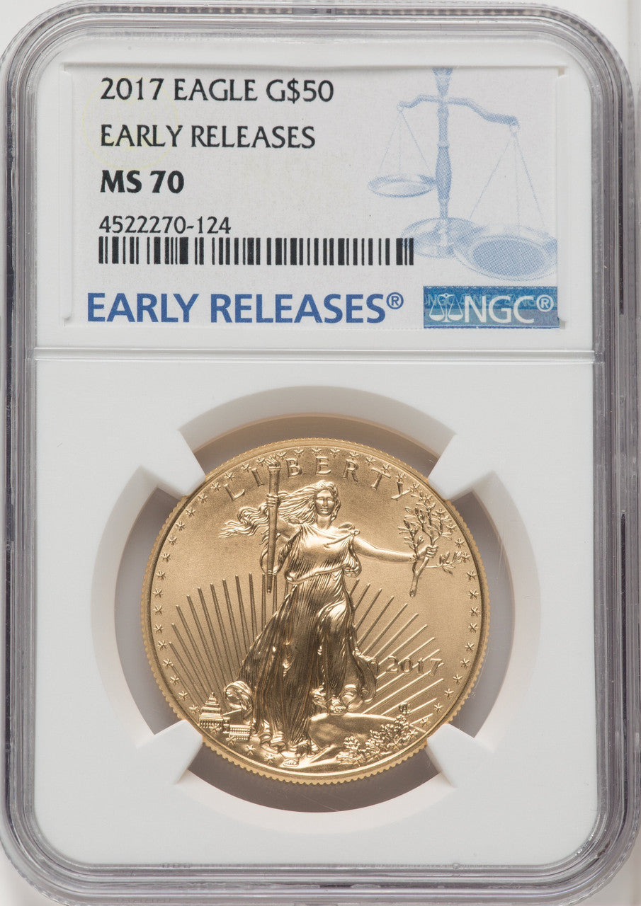 2017 $50 One-Ounce Gold Eagle First Strike ER Blue NGC MS70