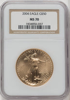 2004 $50 One-Ounce Gold Eagle Brown Label NGC MS70