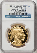 2013-W One-Ounce Gold Buffalo First Strike ER Blue NGC PF70