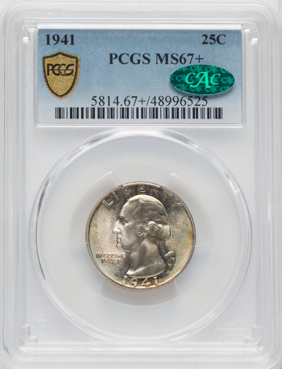 1941 25C CAC Washington Quarter PCGS MS67+