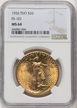 1926 $20 Tripled Die Obverse FS-101 Saint-Gaudens Double Eagle NGC MS64