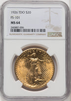 1926 $20 Tripled Die Obverse FS-101 Saint-Gaudens Double Eagle NGC MS64