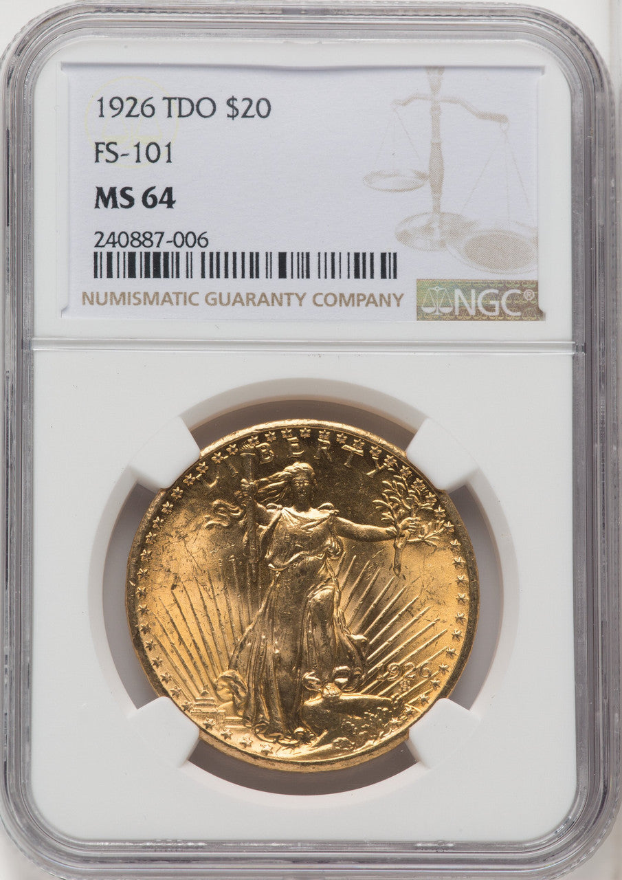 1926 $20 Tripled Die Obverse FS-101 Saint-Gaudens Double Eagle NGC MS64