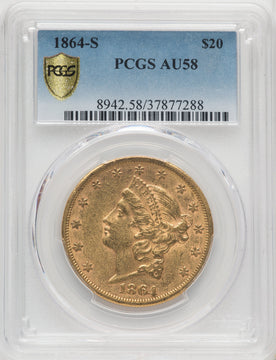 1864-S $20 Liberty Double Eagle PCGS AU58