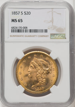 1857-S $20 Liberty Double Eagle NGC MS65 (506214002)