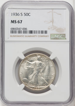 1936-S 50C Walking Liberty Half Dollar NGC MS67