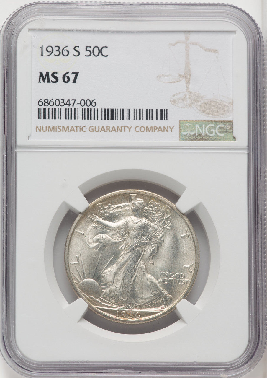1936-S 50C Walking Liberty Half Dollar NGC MS67