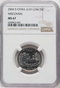 2004-D 25C Wisconsin Extra Leaf Low Statehood Quarter NGC MS67