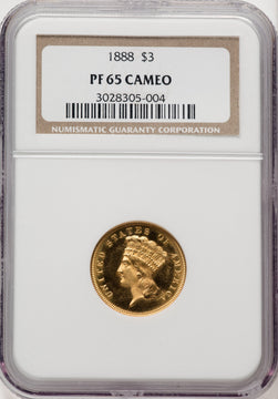 1888 $3 CA Proof Three Dollar Gold Pieces NGC PR65