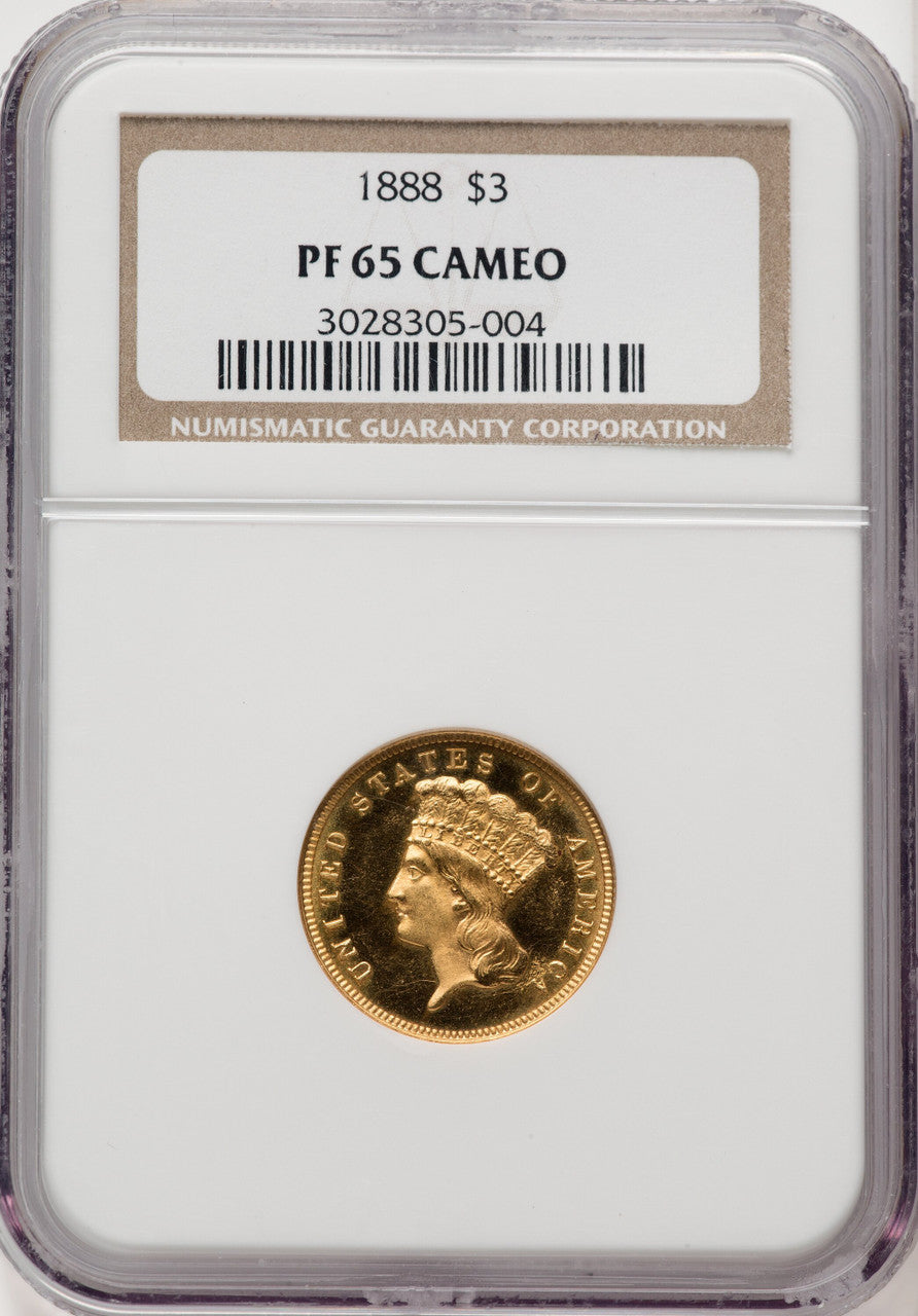 1888 $3 CA Proof Three Dollar Gold Pieces NGC PR65