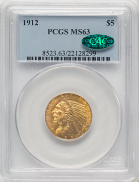 1912 $5 CAC Indian Half Eagle PCGS MS63