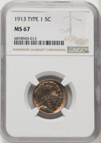 1913 Type One 5C Buffalo Nickel NGC MS67 (768224020)
