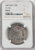 1823 50C Ugly 3 O-110a Bust Half Dollar NGC AU53
