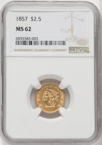 1857 $2.50 Liberty Quarter Eagle NGC MS62