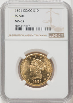 1891-CC $10 FS-501 Liberty Eagle NGC MS62