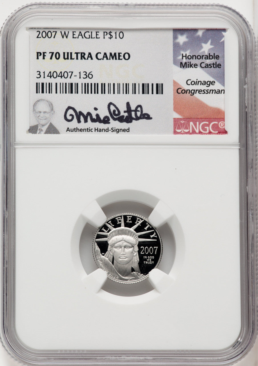2007-W $10 Tenth-Ounce Platinum Eagle Mike Castle NGC PF70