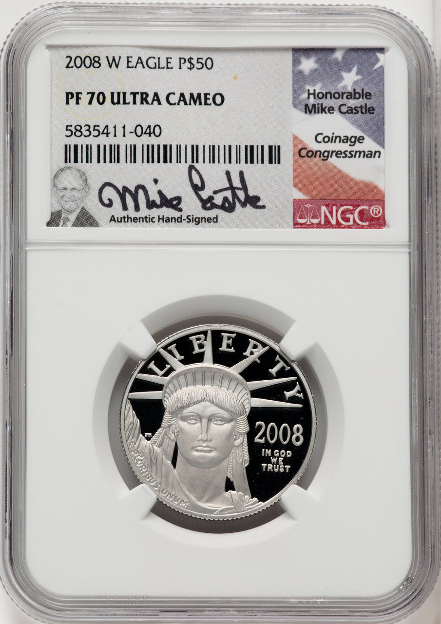 2008-W $50 Half-Ounce Platinum Mike Castle NGC PF70