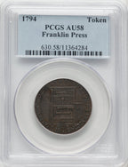 1794 TOKEN Franklin Press BN Colonials PCGS AU58