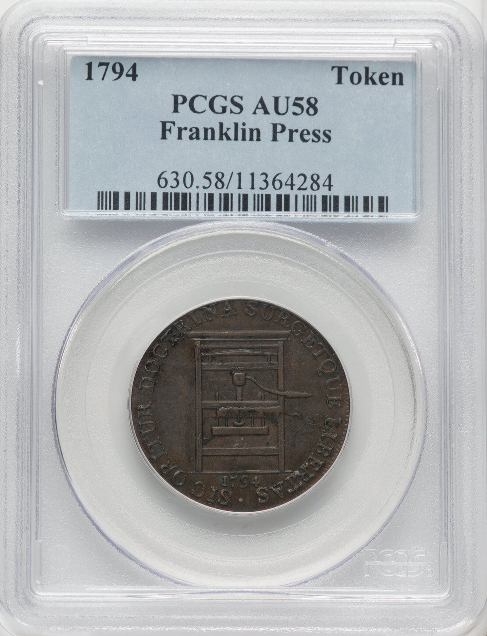 1794 TOKEN Franklin Press BN Colonials PCGS AU58