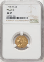 1911-D $2.50 WEAK D Indian Quarter Eagle NGC AU55 (767656007)