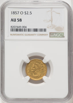 1857-O $2.50 Liberty Quarter Eagle NGC AU58