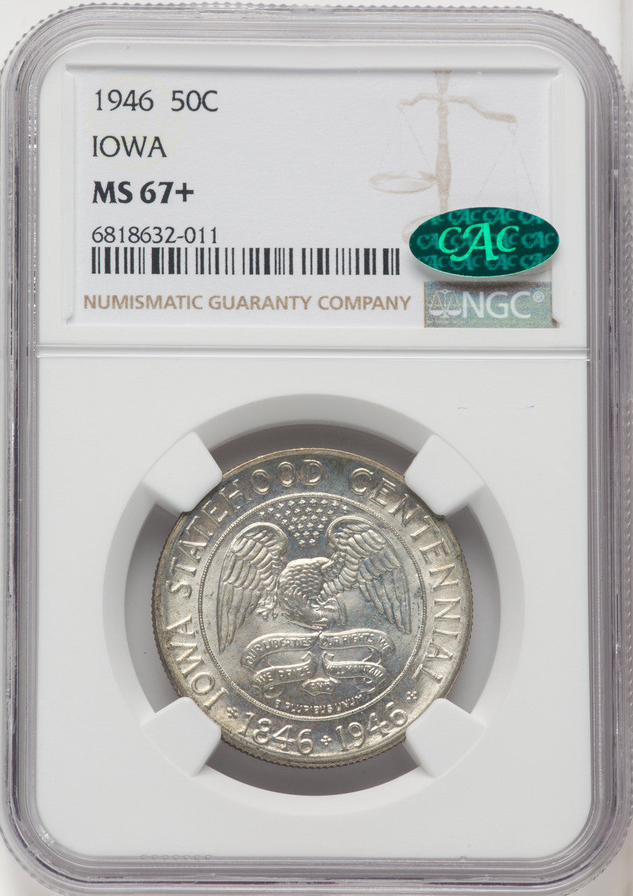 1946 50C Iowa CAC Commemorative Silver NGC MS67+