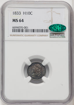 1833 H10C CAC Bust Half Dime NGC MS64