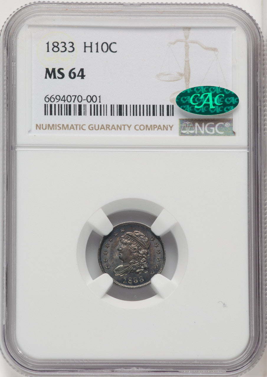 1833 H10C CAC Bust Half Dime NGC MS64