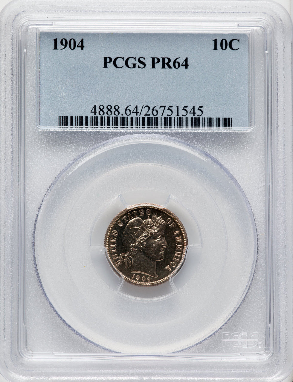 1904 10C Proof Barber Dime PCGS PR64
