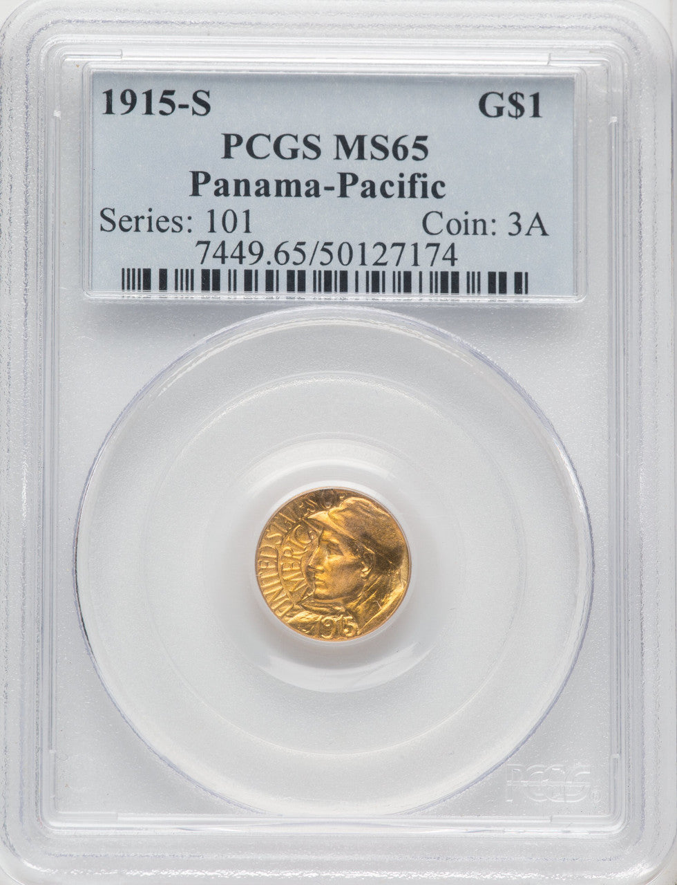 1915-S G$1 PAN-PAC Gold Dollar Commemorative Gold PCGS MS65