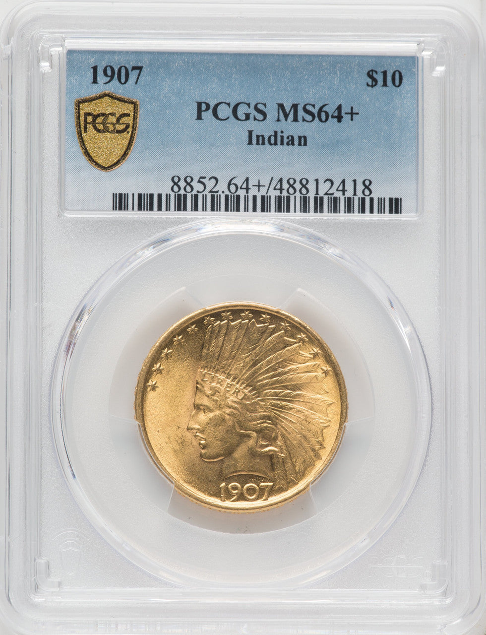 1907 $10 No Motto Indian Eagle PCGS MS64+
