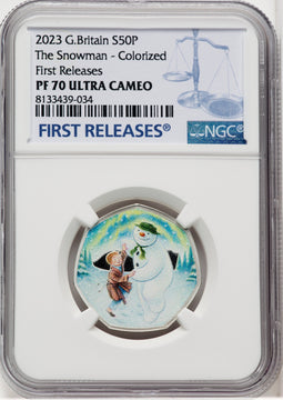 2023 G. Britain 50P The Snowman Colorized Coin NGC PF70 UCAM