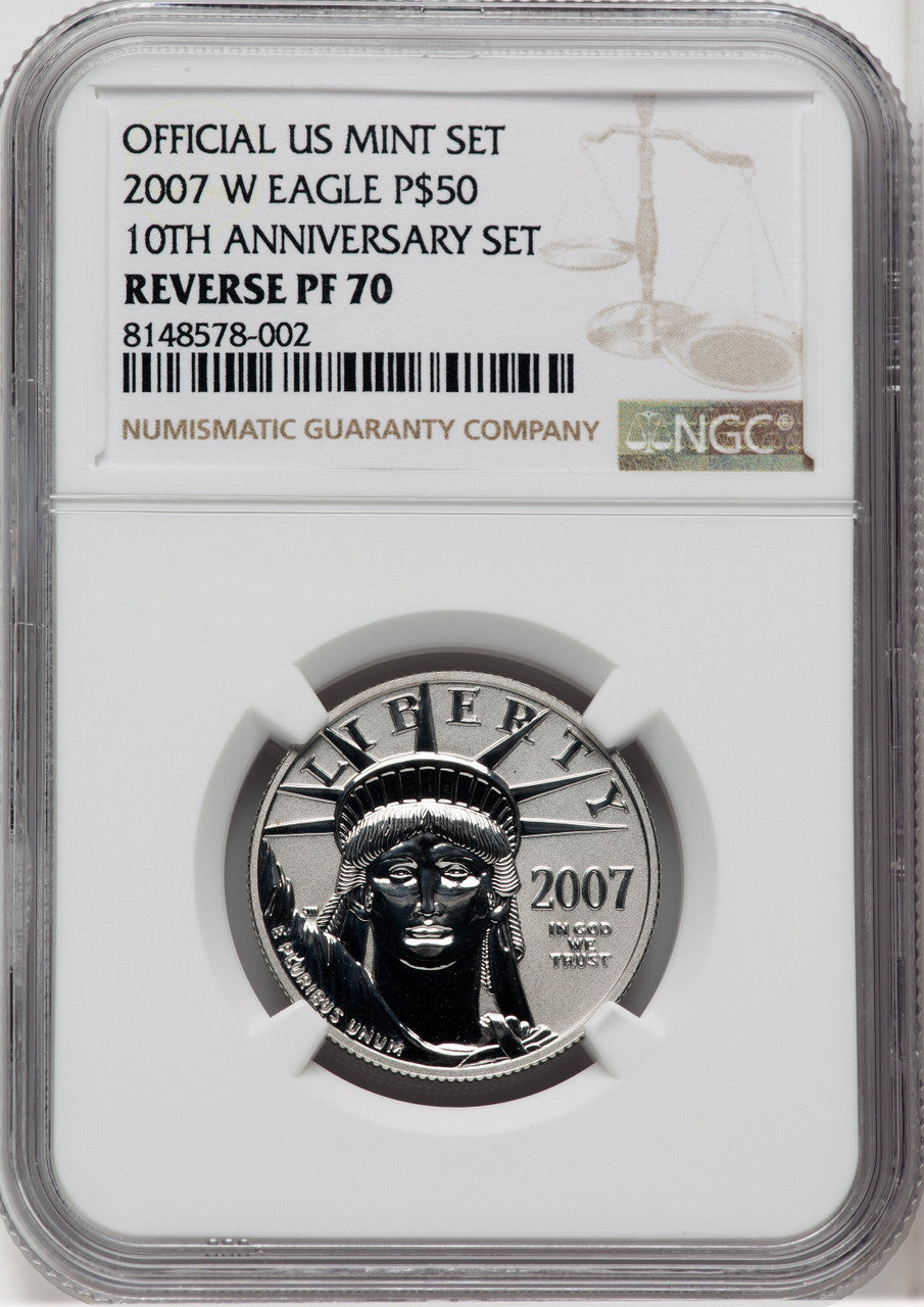 2007-W $50 Half-Ounce Platinum Eagle Reverse Proof Brown Label NGC PF70 (767855068)