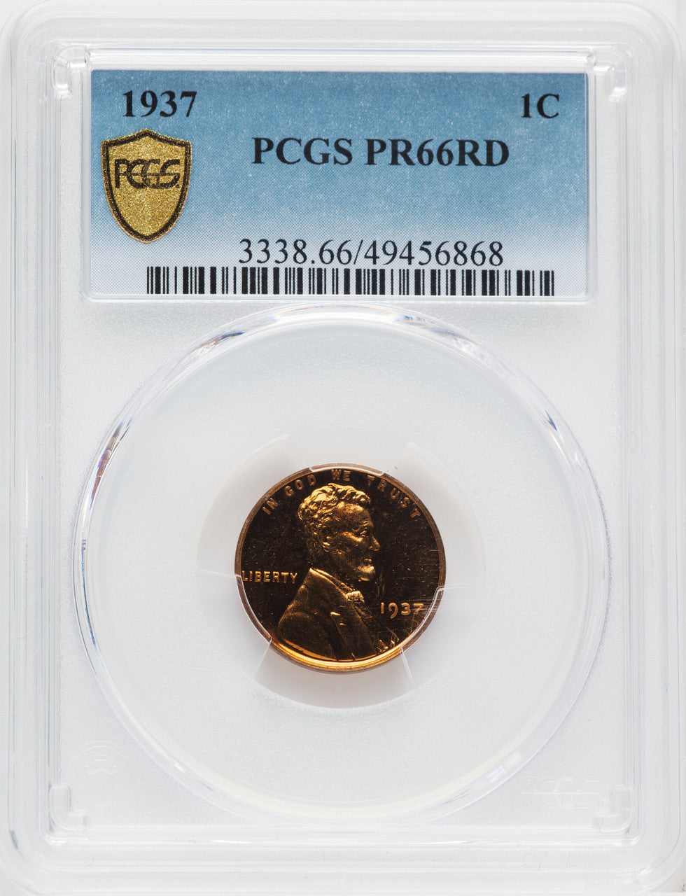 1937 1C RD Proof Lincoln Cent PCGS PR66