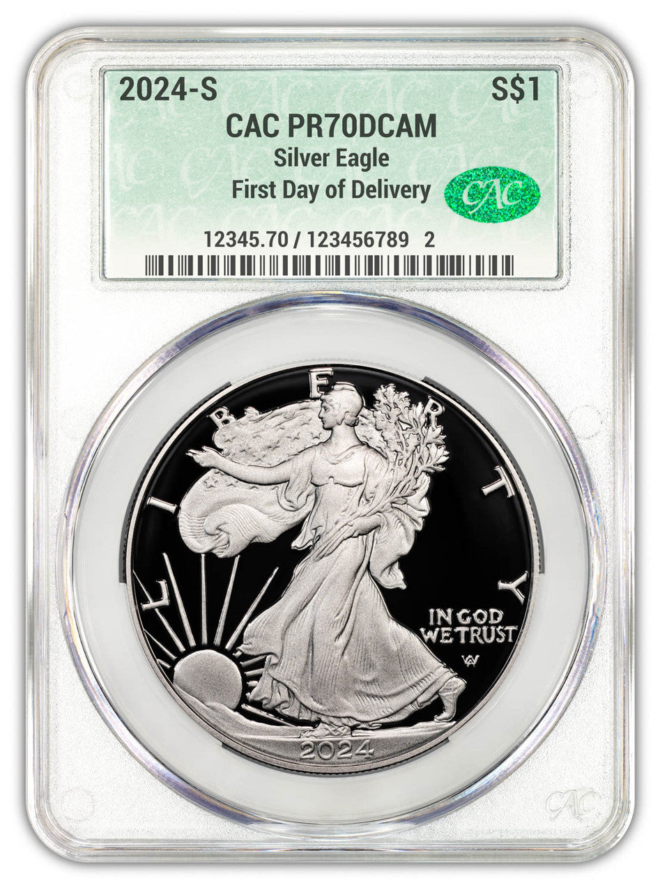 2024-S Proof Silver Eagle First Day of Delivery CAC PR70