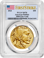2024 $50 One Ounce Gold Buffalo First Strike PCGS MS70 Flag Label