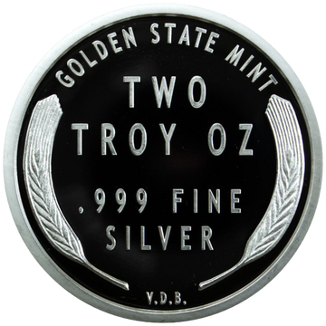 2 OZ SILVER ROUND WHEAT CENT DESIGN GOLDEN STATE MINT