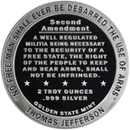 2 OZ SILVER ROUND SECOND AMENDMENT GOLDEN STATE MINT
