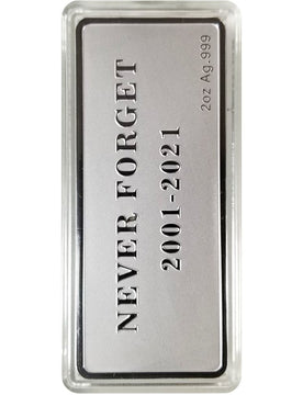 2 Ounce World Trade Center 20 Year Memorial Silver Bar - 9/11 Memorial Design